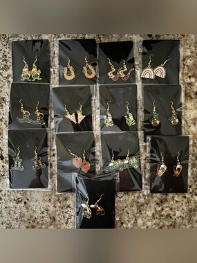 Gold-Tone Enamel St. Patrick's Day Themed Drop Earrings - Lot of 13